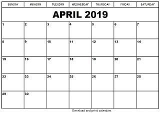 Free Printable Calendar April 2019