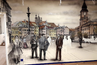 Malowanie obrazu na scianie Malowanie obrazów, mural ścienny przedstawia Plac Zygmunta archiwalne zdjęcie. Malowanie obrazów na ścianie, artystyczne graffiti
