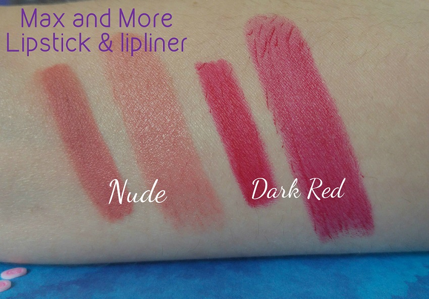 Lipstick & lipliner Max & More Dark Red & Nude Lips swatches