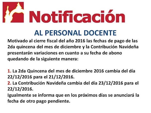 Notificación al Personal Docente Estadal: Carabobo Notificación al Personal Docente Estadal: Carabobo