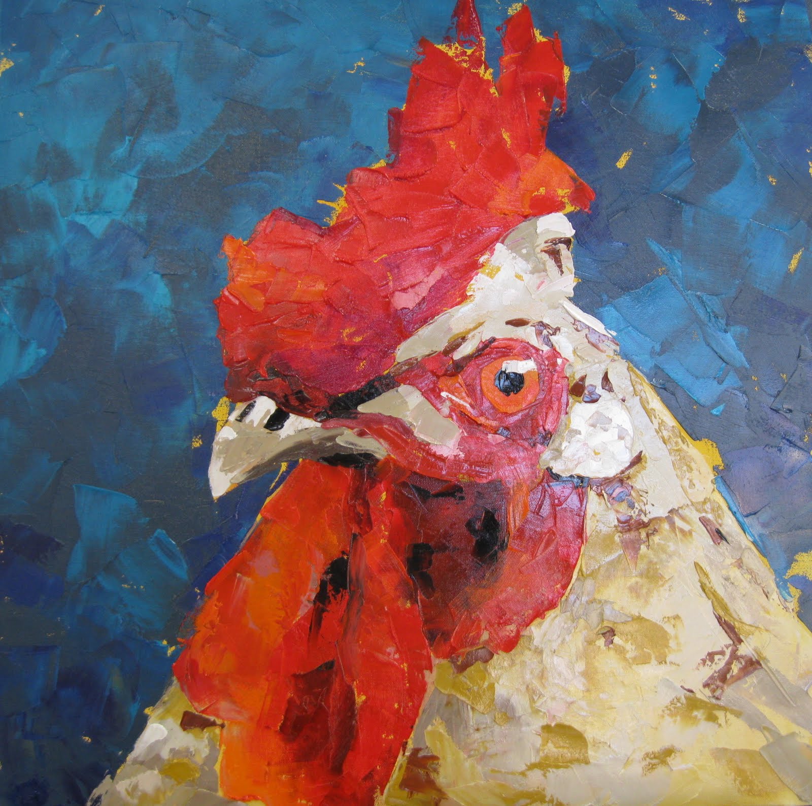 Kay Wyne Fine Art Blog Palette Knife Rooster Painting in Progress