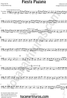 Partitura de Fiesta Pagana para Trombón y Bombardino en clave de Fa Mago de Oz Sheet Music for trombone and euphonium Fiesta Pagana
