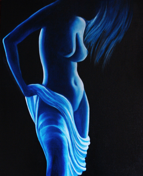 16 x 20 x 2 Blue Nude Oil Painting on Canvas. 