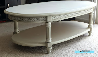 painted grey beige oval coffee table glazed