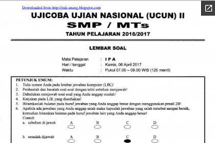 Download Naskah Soal UCUN SMP DKI 2017 Tahap 2 dan Kunci Jawabannya