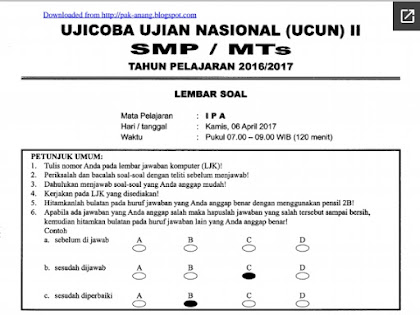 Download Naskah Soal UCUN SMP DKI 2017 Tahap 2 dan Kunci Jawabannya