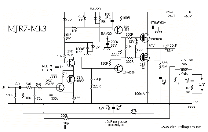 70W Mosfet power amplifier - Electronic Circuit