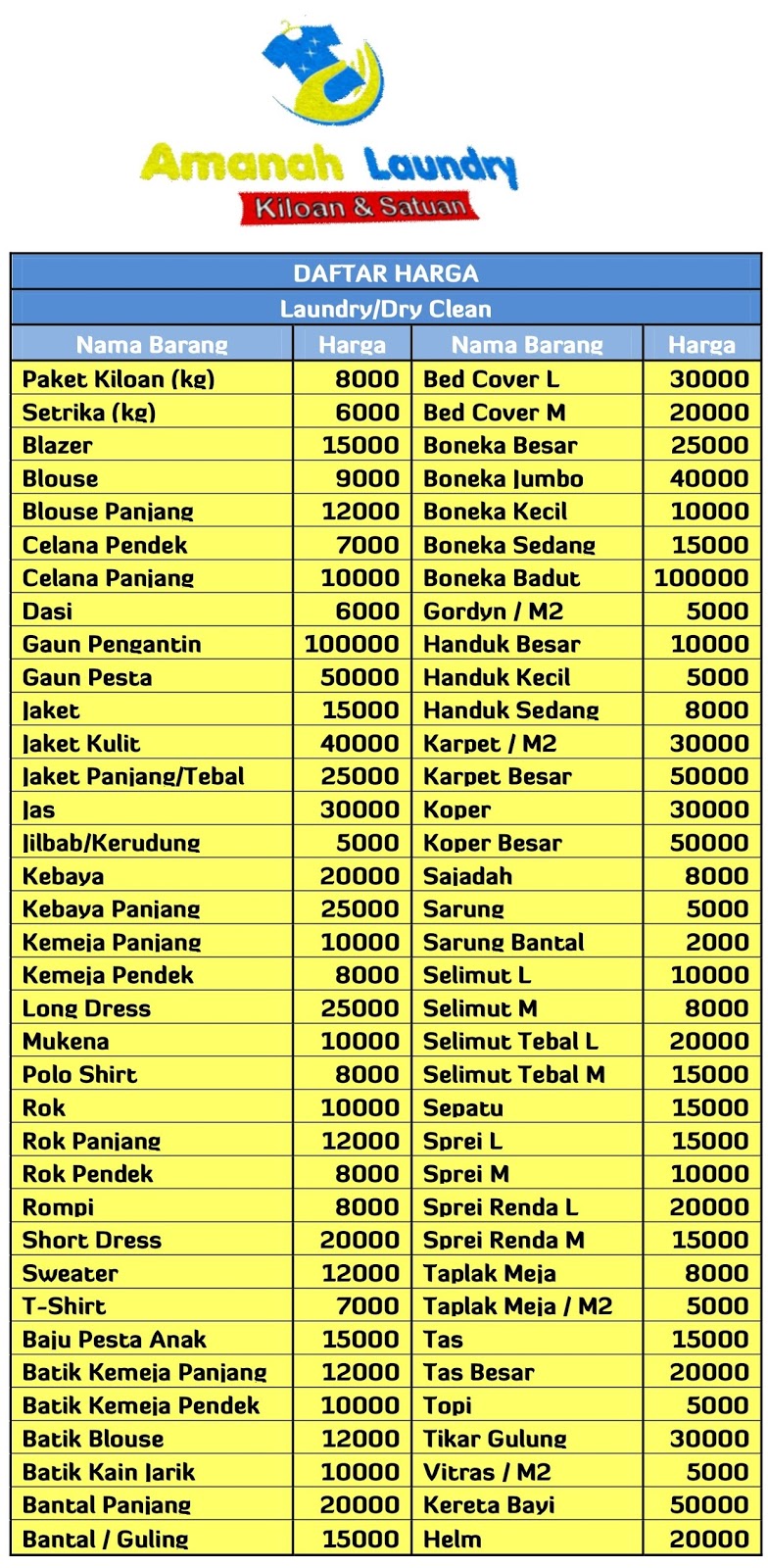 Inspirasi 34+ Daftar Harga Laundry Hotel