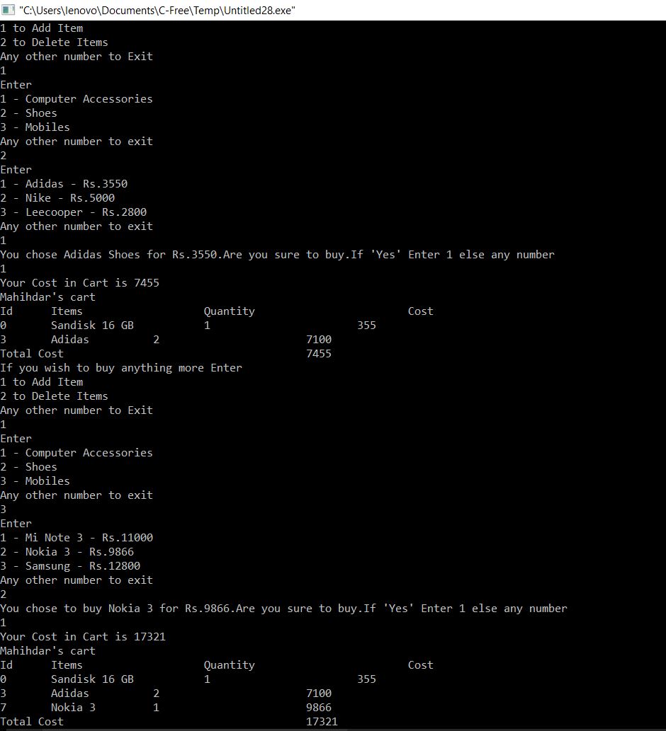 All C Programs Program 258 Online Shopping Program using C