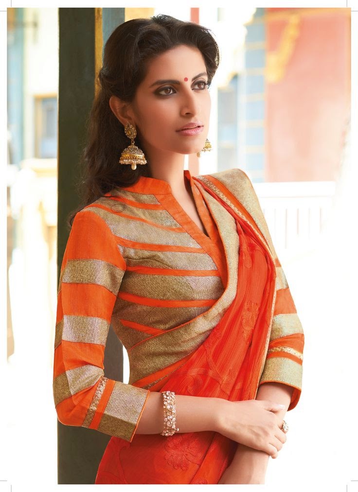 9 Selective Orange Colour Blouse Designs for Ethnic Look