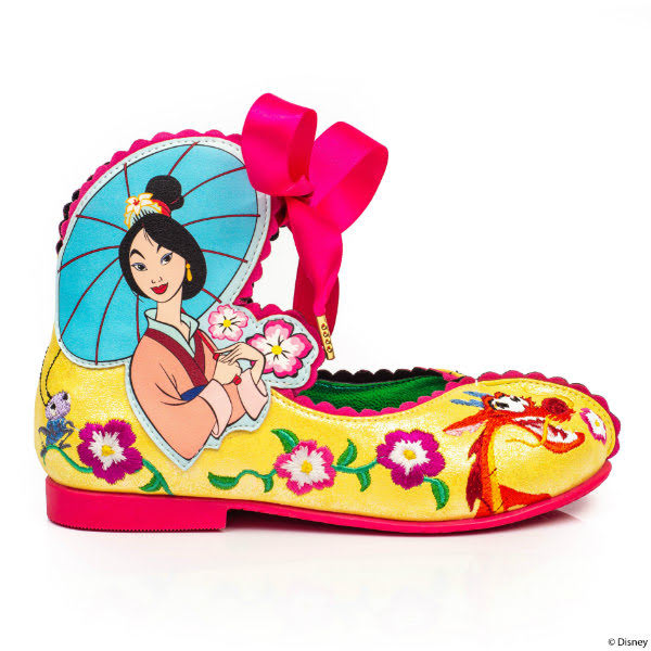 Irregular Choice So Hot, I'm Cool kids shoe preview kids shoes in yellow with pink trim and Mulan applique and embroidery
