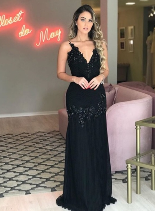 vestido para madrinha preto longo