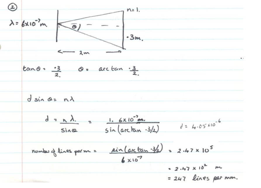 A Level Homework and Answers Diffraction gratings