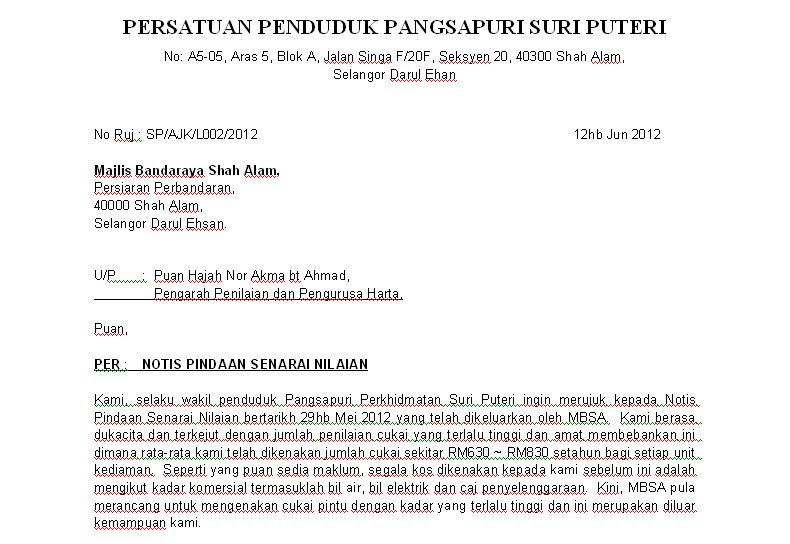 Contoh Surat Pengurangan Bayaran Saman Mbsa