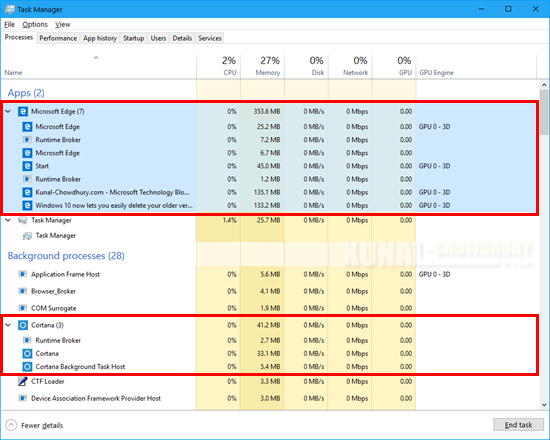 Windows 10 Fall Creators Update to add Grouped Processes in Task Manager (www.kunal-chowdhury.com)