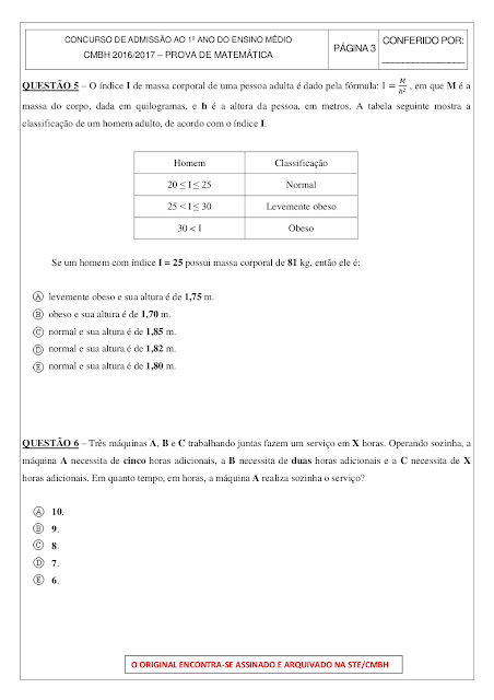 prova de matematica 1 ano ensino medio com gabarito