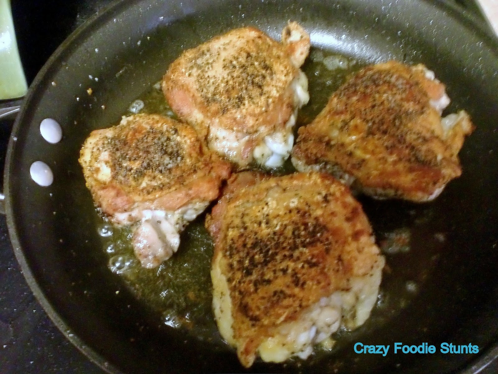 Crazy Foodie Stunts PanRoasted Chicken Thighs with Shiitakes, Ramps and Asparagus