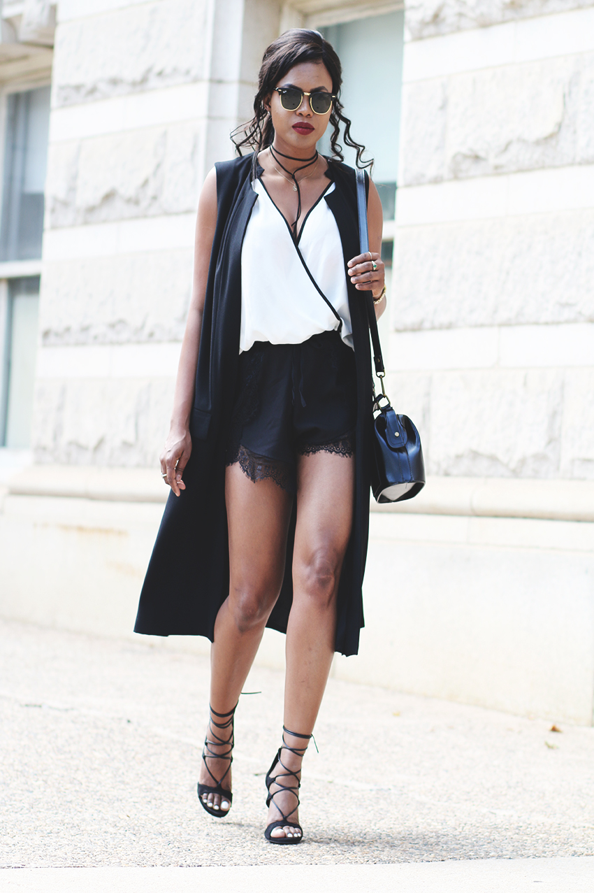 black sleeveless blazer outfit