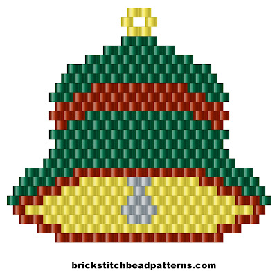 Click for a larger image of the Large Christmas Bell brick stitch bead pattern color chart.