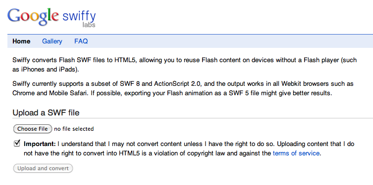 Allow html. Google Swiffy.