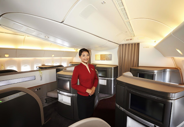 New Cathay Pacific First Class cabin from the back