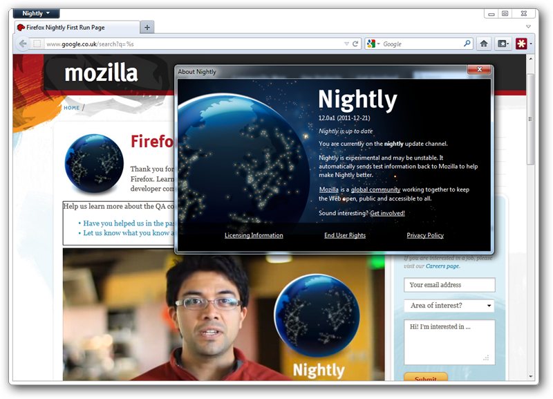 Firefox 12. Firefox 12.0. Mozilla Firefox 13.0. Firefox nightly