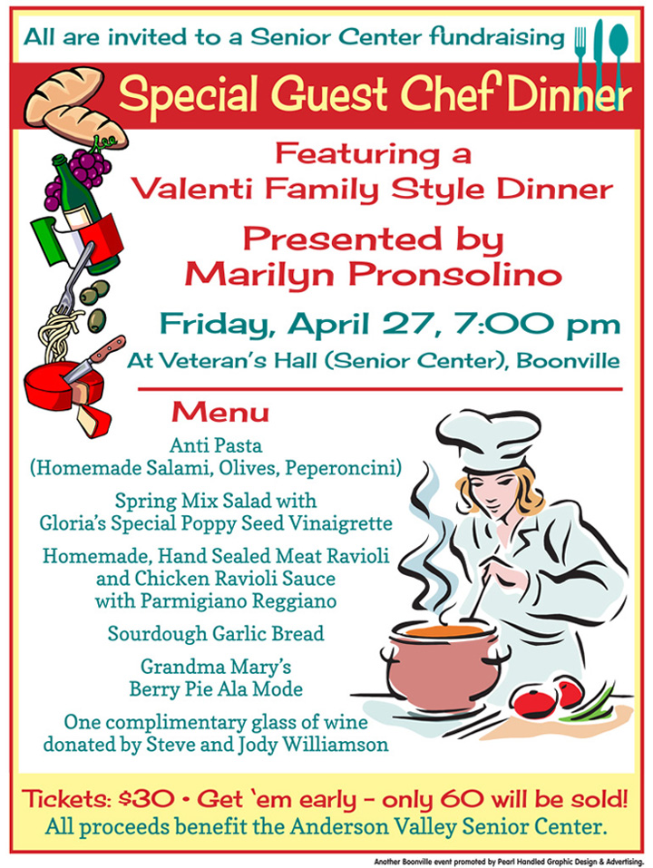 Anderson Valley Senior Center Special Guest Chef Dinner THIS MONTH!