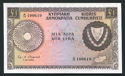 World paper money Cyprus currency Cypriot Pound Lira banknotes