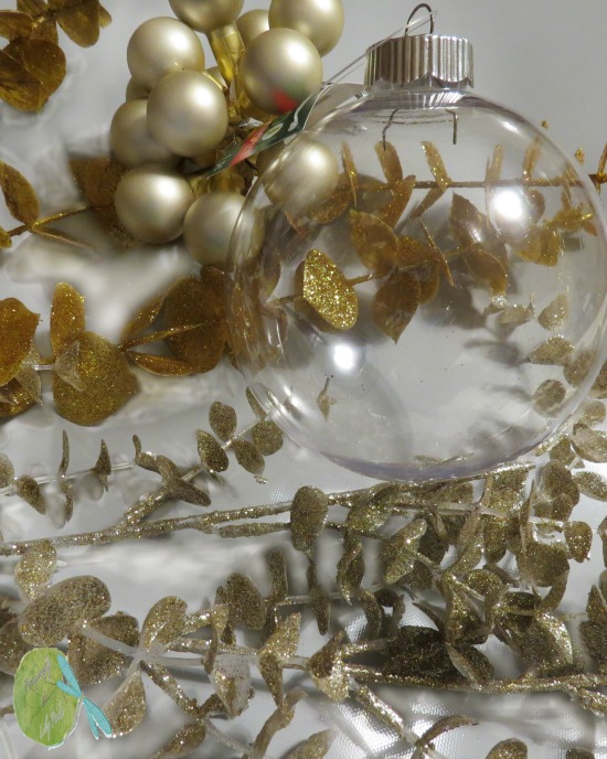 Ornament Exchange, Gold, Plastic Ball Ornament, Gold glittered stems. Supplies