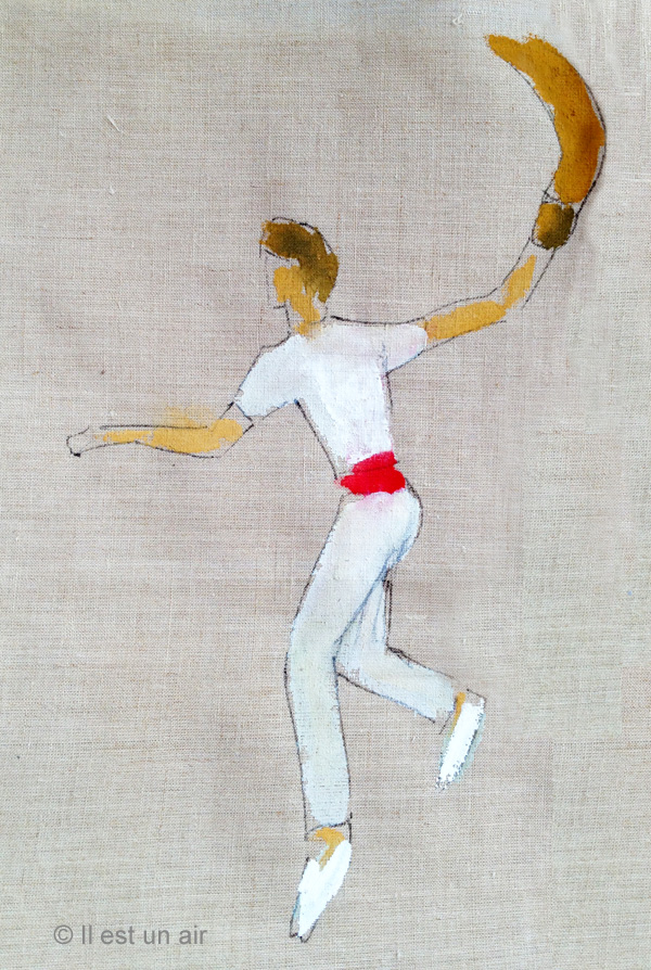 Toile peinte avant broderie : joueur de pelote Toile peinte avant broderie : joueur de pelote