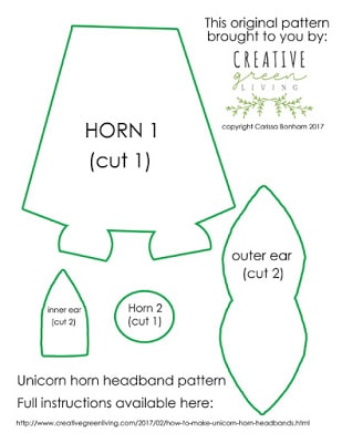 modèle de bandeau en corne de licorne imprimable gratuit - à utiliser pour créer un bandeau de licorne bricolage