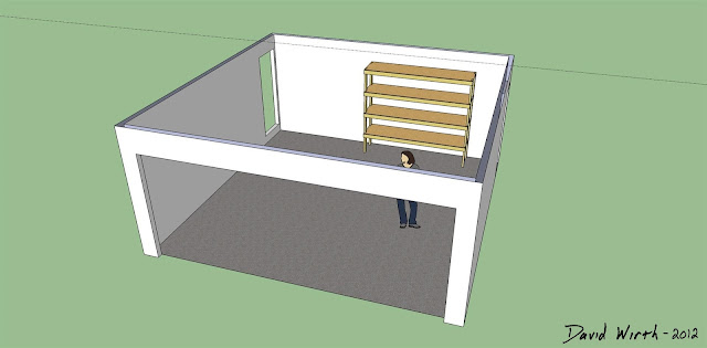 google sketchup garage shelf, wood shelf for garage tools, wood shelf design