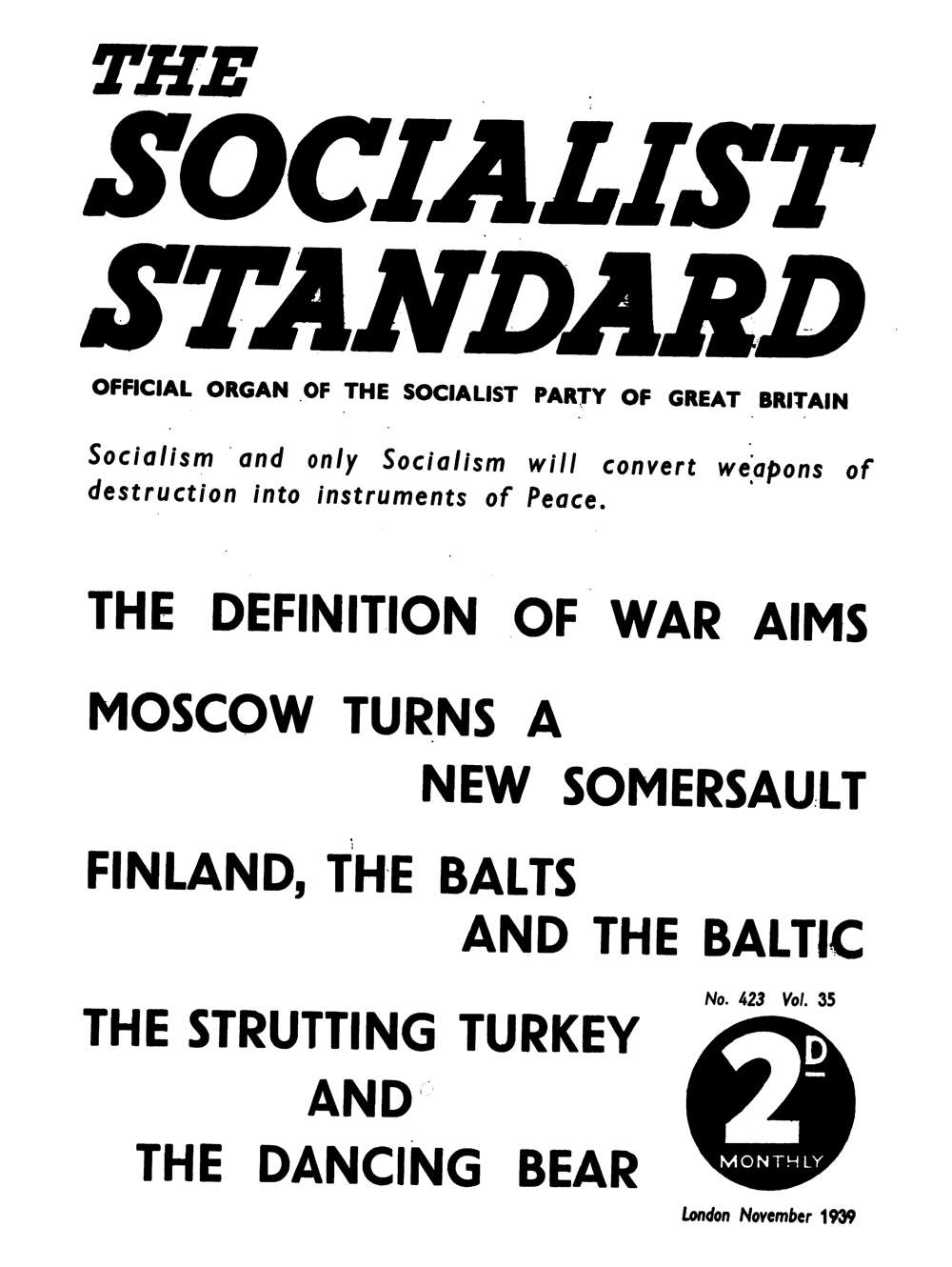 Socialist Standard Past & Present The Definition of War Aims (1939)