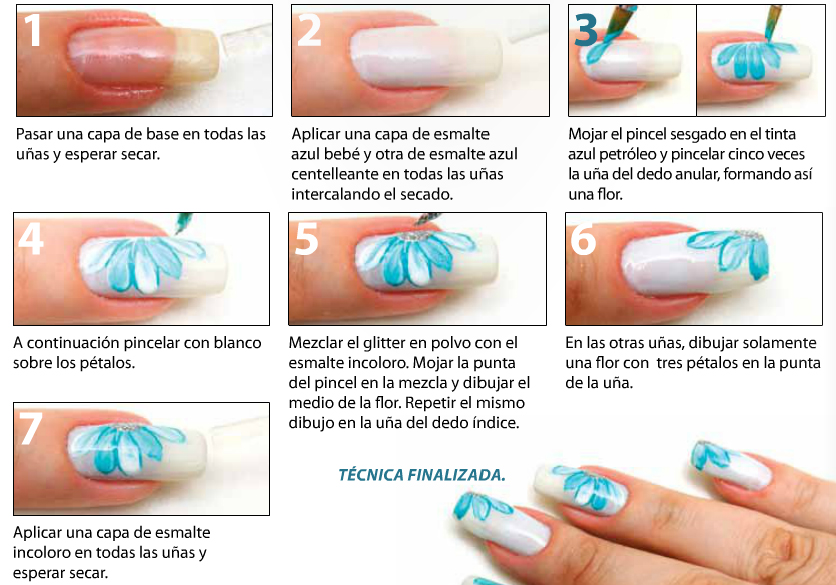 Todo uñas Decoracion con flor azul