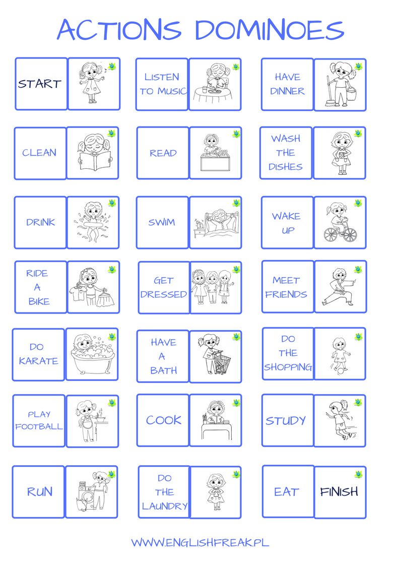 ACTIONS BOARD GAME AND DOMINOES (PRINTABLES) englishfreak.pl