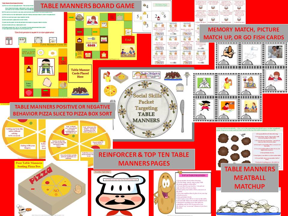 Twin Speech, Language & Literacy LLC Practicing Pragmatics Table