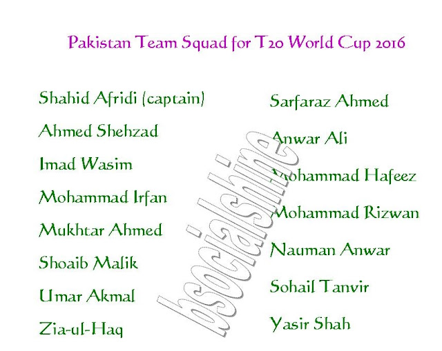 pakistan 11,Pakistan Team Squad for T20 World Cup 2016,player list.,ICC T20 World Cup 2016 Pakistan team squad,Pakistan team for t20 world cup 2016,player list for t20 world cup,confirmed Pakistan team squad for t20 world cup 2016,Pakistan team squad 2016,final 11 player,Pakistan final 11 player for t20 world cup 2016,Pakistan player list,2016 ICC World Twenty20,team squad,all teams squad for t20 world cup 2016,indian team player,Shahid Afridi Shahid Afridi (captain), Ahmed Shehzad, Imad Wasim, Mohammad Irfan, Mukhtar Ahmed, Shoaib Malik, Umar Akmal, Zia-ul-Haq, Sarfaraz Ahmed, Anwar Ali, Mohammad Hafeez, Mohammad Rizwan, Nauman Anwar, Sohail Tanvir, Yasir Shah,