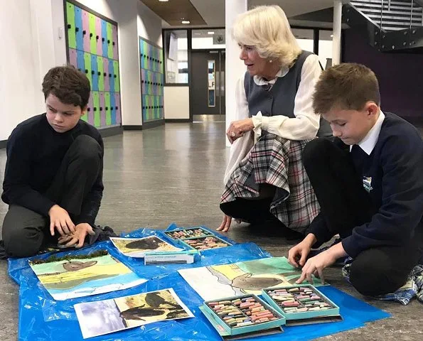 The Duchess of Cornwall visited Alford Community Campus in Scotland and met schoolchildren who use the centre.