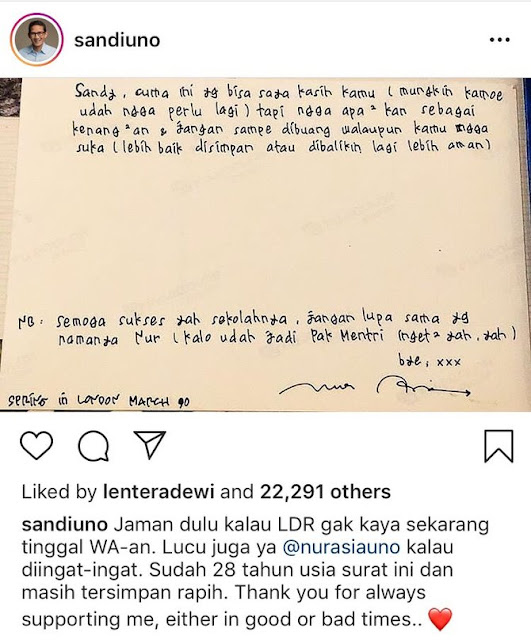 Sudah 28 Tahun Surat Cinta Nur Asia Untuk Sandiaga Uno