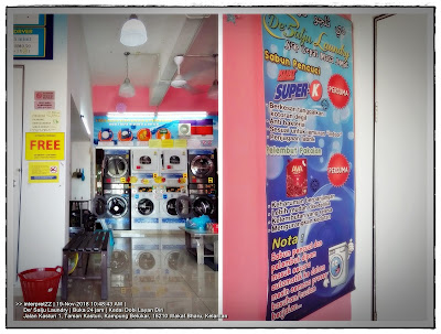 gambar mesin basuh dan mesin pengering yang ada di kedai dobi 24 jam De Salju Laundry di Wakaf Bharu di Kelantan.