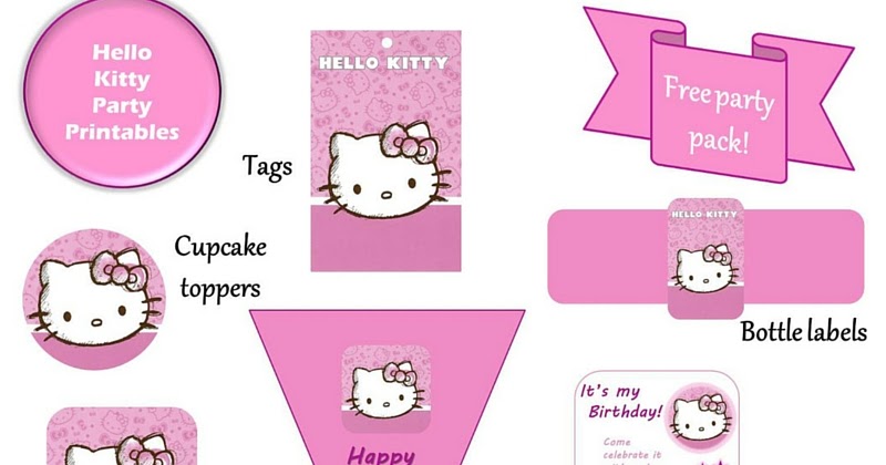 Printable DIY Hello Kitty Personalized BirthdayTreat Bag Topper Set of 2 