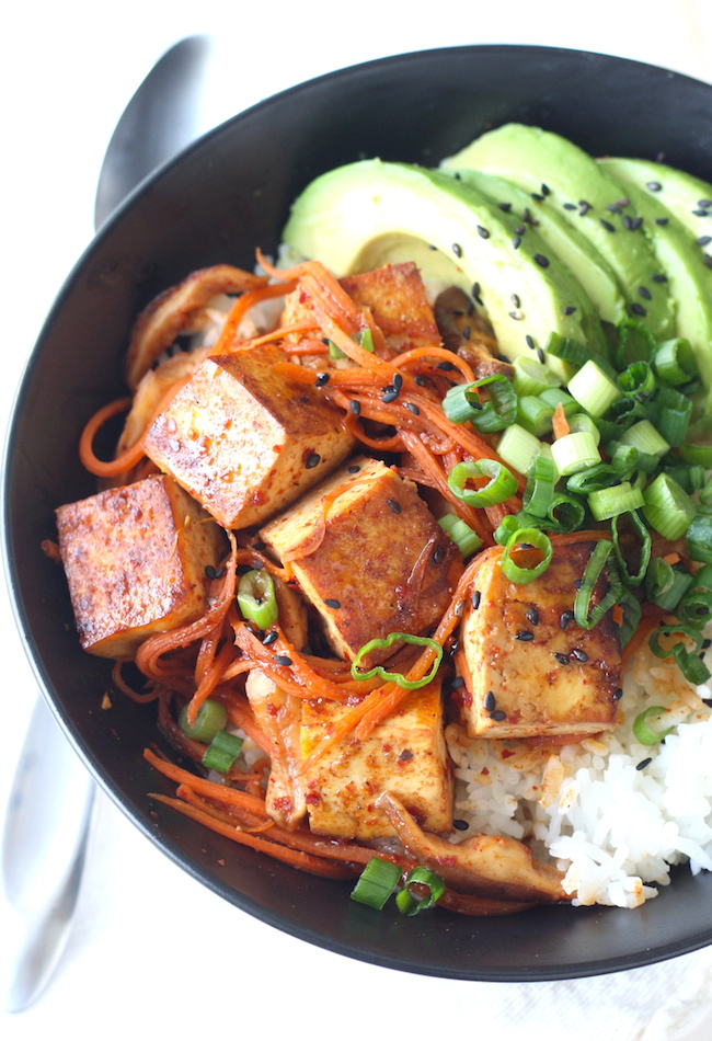 Korean Tofu & Shiitake Mushroom Rice Bowl recipe by SeasonWithSpice.com