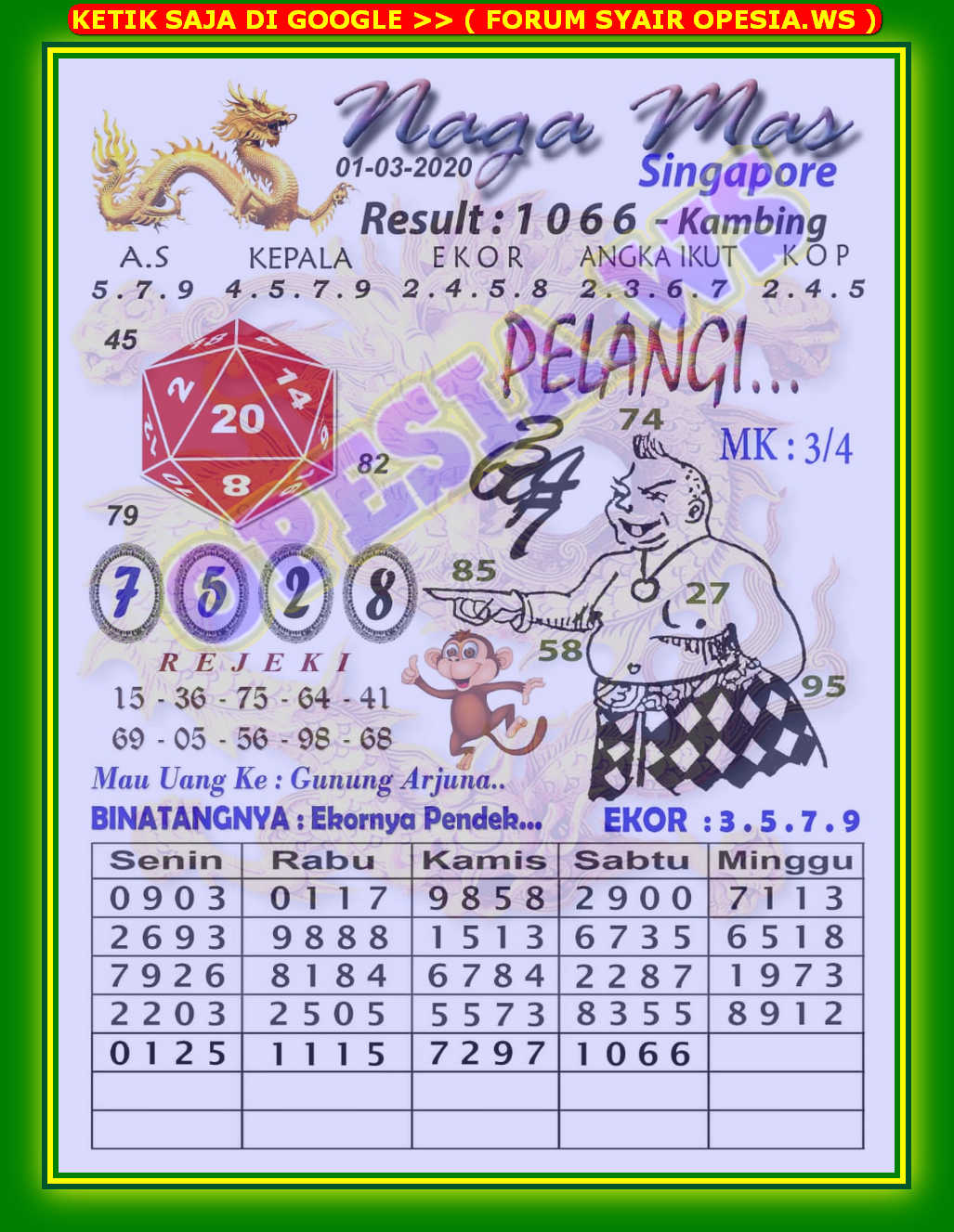 Kode Syair Singapore 1 Maret 2020 Forum Syair Togel Hongkong Singapura Sydney