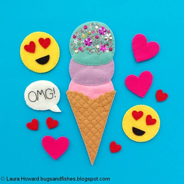 DIY Felt Emoji Ice Cream Summer Wreath Tutorial felt ice cream, hearts and heart-eye emojis