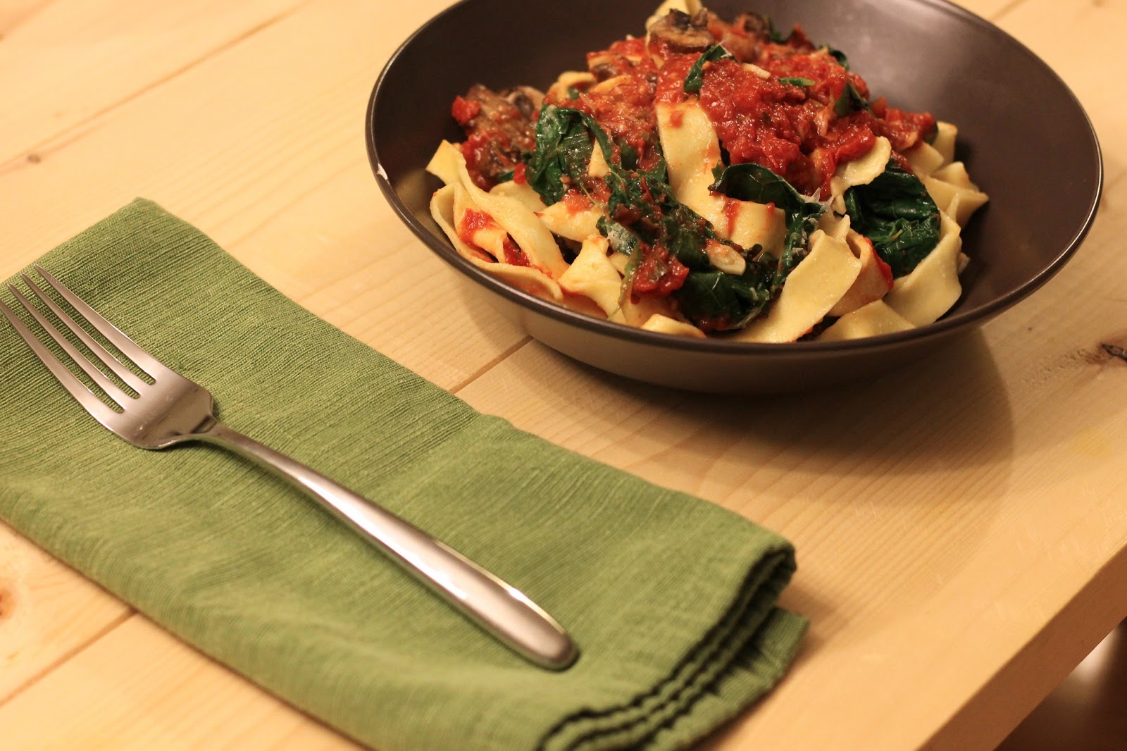 Junaluska Julep Basil's Fresh Pasta with Marinara and Local Greens
