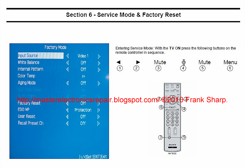 Master Electronics Repair ! SONY TV SERVICE MENU INSTRUCTIONS