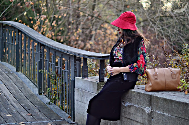Five Months Maternity Outfit of the Day: Velour, Florals and Faux Fur