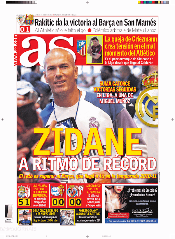 Real Madrid, AS: "Zidane, a ritmo de récord"