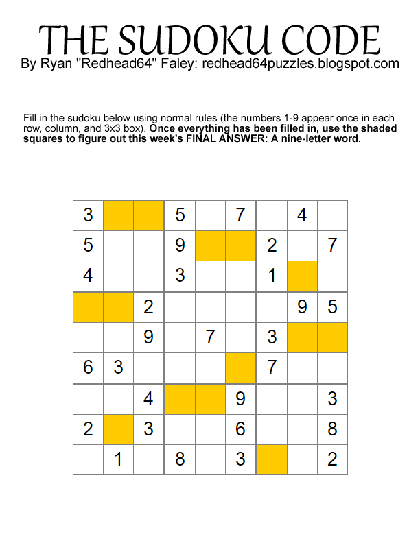 Redhead64's Obscure Puzzle Blog! PUZZLE 108 The Sudoku Code