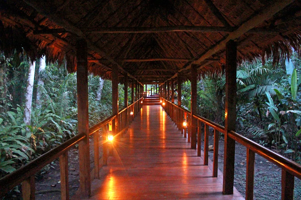Inkaterra Reserva Amazonica Lodge at dusk, Peru - travel & lifestyle blog